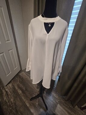 ellos White Keyhole Tunic with Tie Sleeve Detail